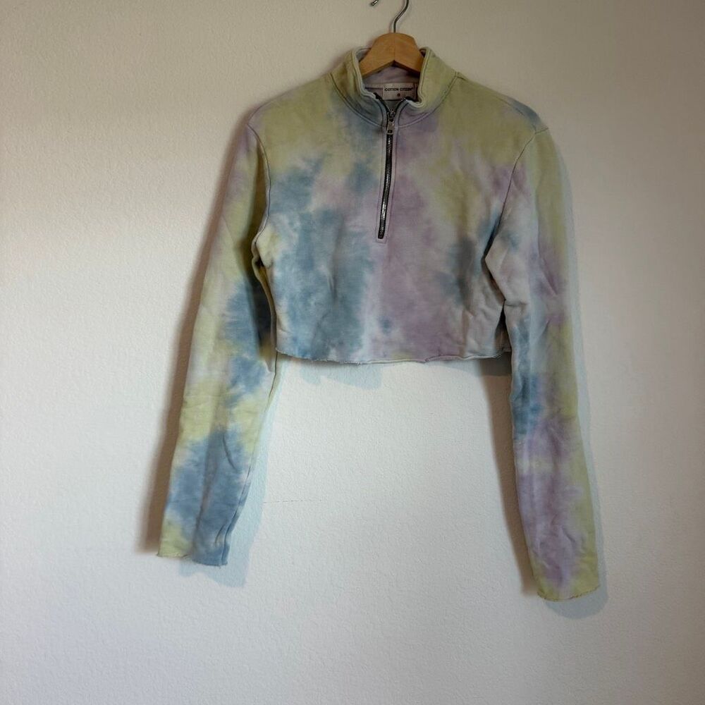 Cotton Citizen Tie Dye Half Zip Pullover Cropped Sweatshirt Women's Size XS - Picture 2 of 7